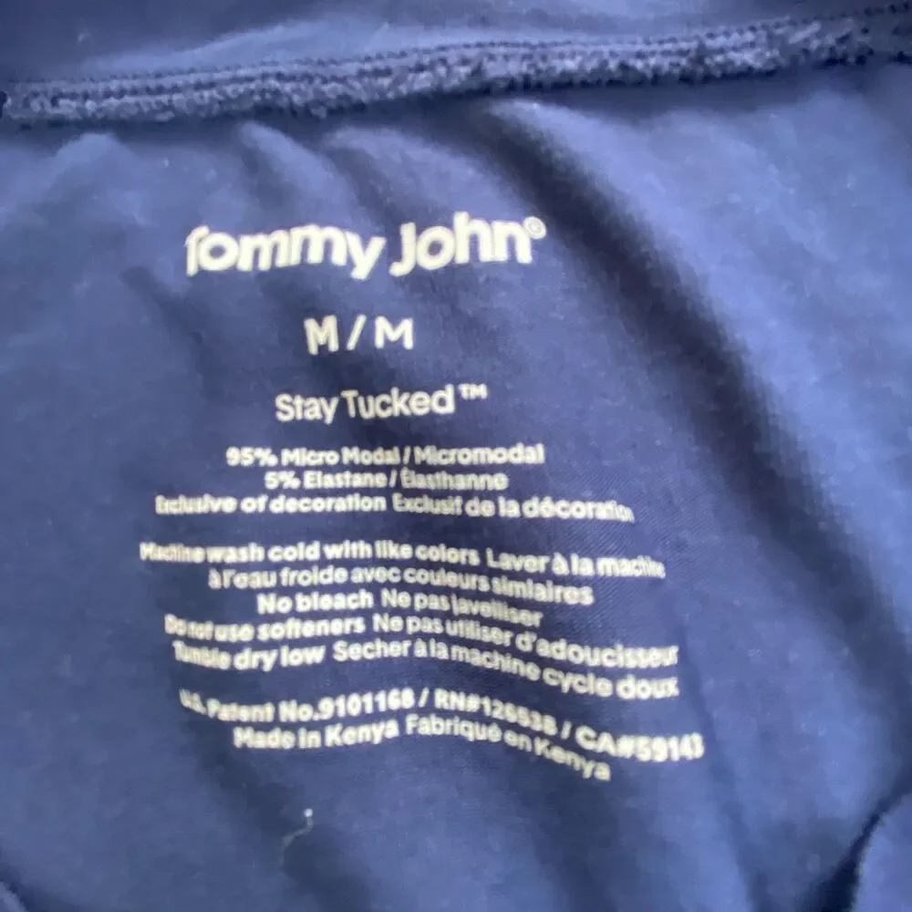 Tommy John Mens M Blue Stay Tucked Micro Modal Short Sleeve Crew Neck Undershirt